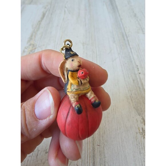 Dept 56 polliwoggs mini rabbit pumpkin Halloween ornament jack-o'-lantern shabby - Picture 5 of 7